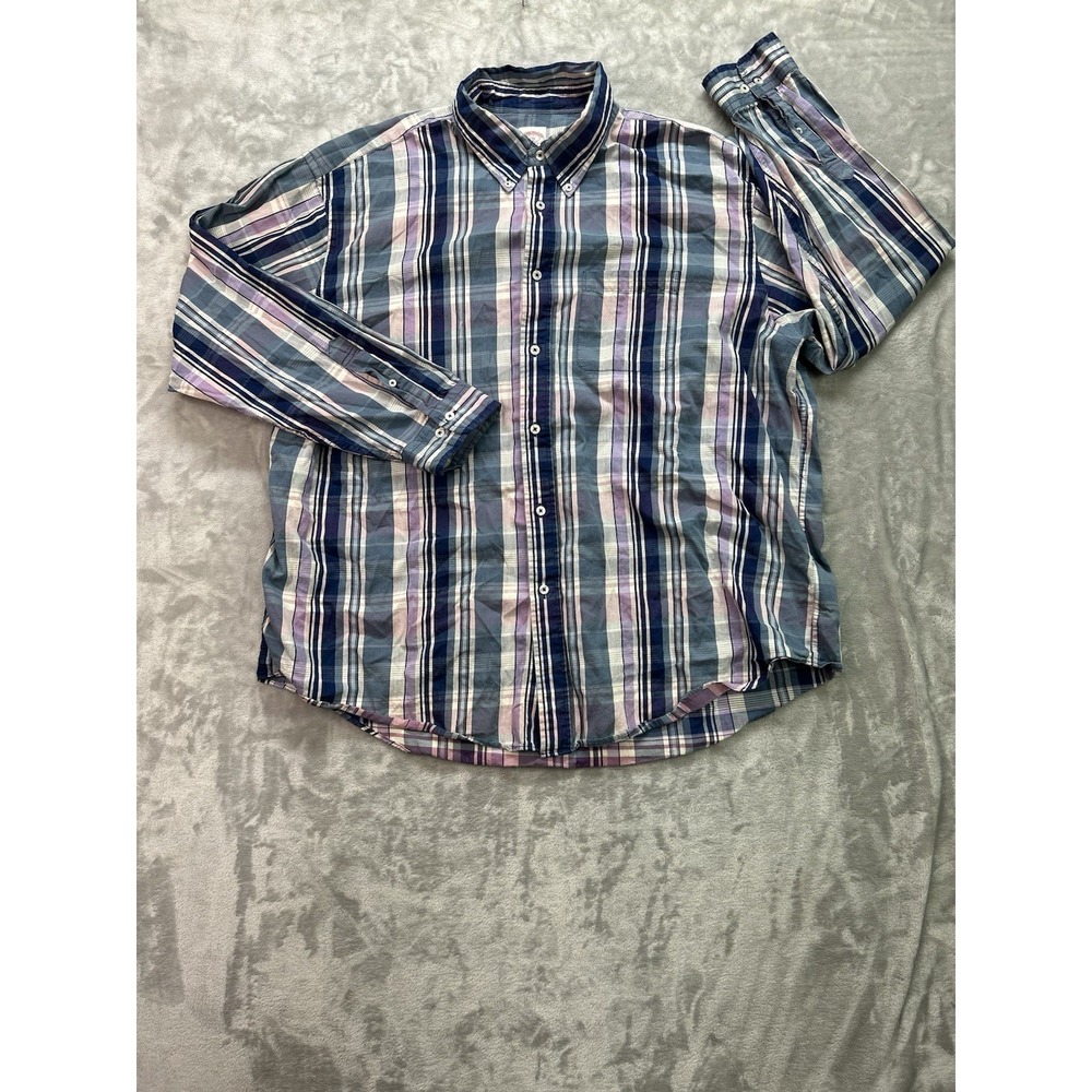 Brooks Brothers Shirt Mens XXL Pink/Grey/Blue Madras Plaid Madison Fit No Iron